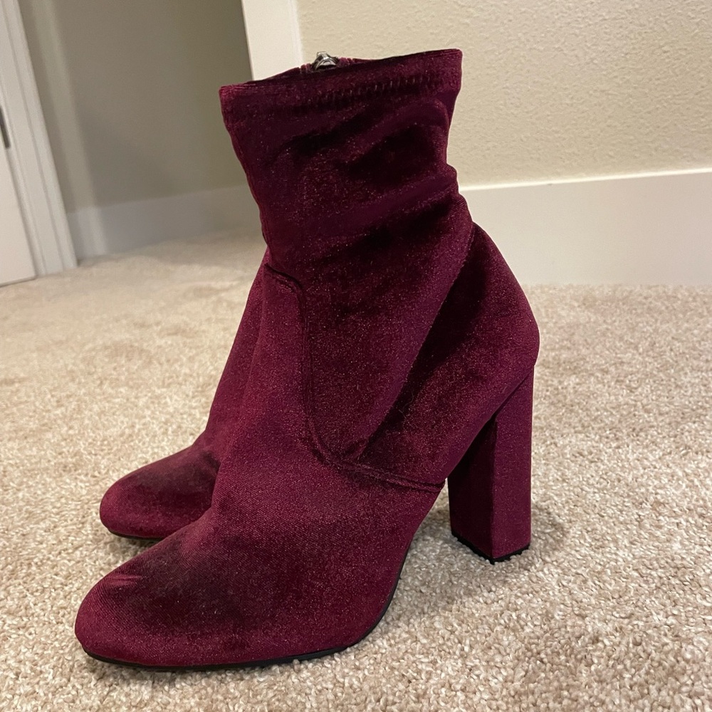Maroon Velvet Sock Boots